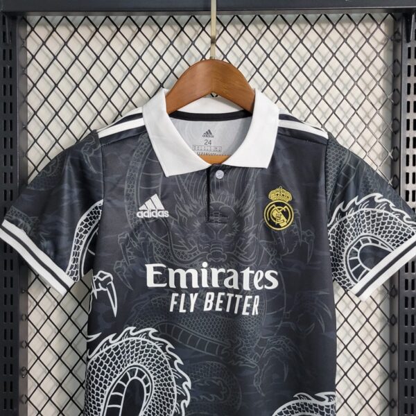 Real Madrid 2022/23 Black Dragon Edition Kids Jersey And Shorts Kit - Image 2