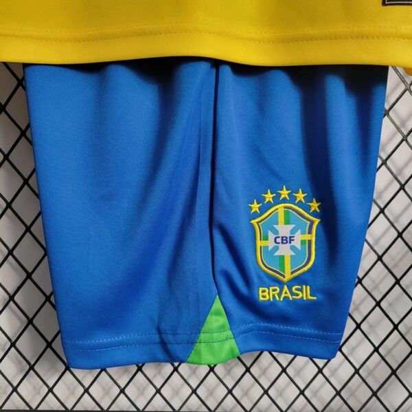 Brazil 2022 World Cup Home Kids Jersey And Shorts Kit - Image 10