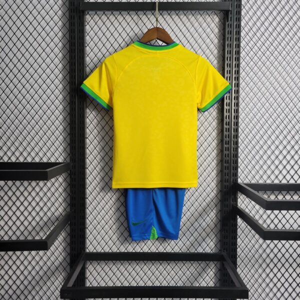 Brazil 2022 World Cup Home Kids Jersey And Shorts Kit - Image 12