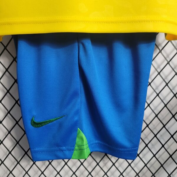 Brazil 2022 World Cup Home Kids Jersey And Shorts Kit - Image 11