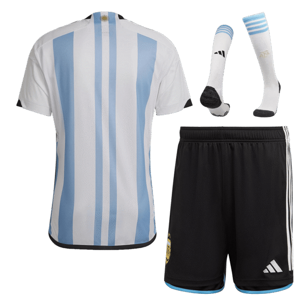 Argentina 2022 Three Stars Home Kids Jersey And Shorts Kit - Image 2
