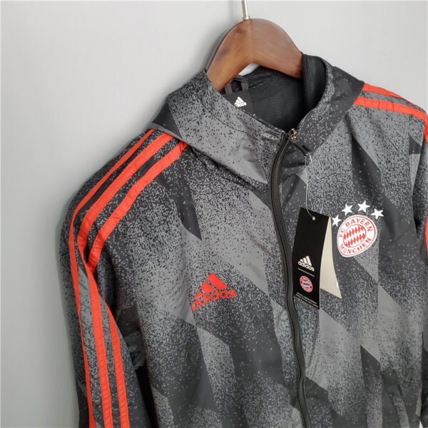 Bayern Munich 2022 Windbreaker Hoodie Jacket Dark Gray&red - Image 2