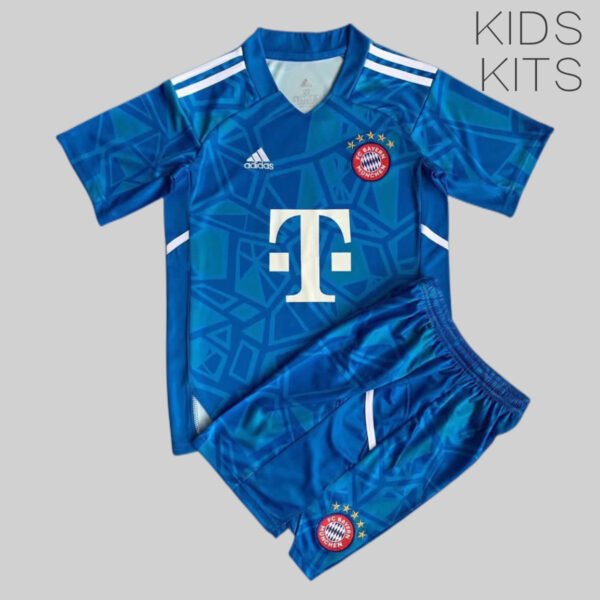 Bayern Munich 2022/23 Goalkeeper Kids Jersey And Shorts Kit  - Blue