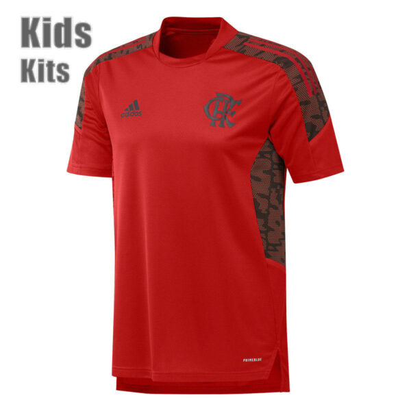 Flamengo 2021 Red Training Kids Jersey And Shorts Kit - Image 2