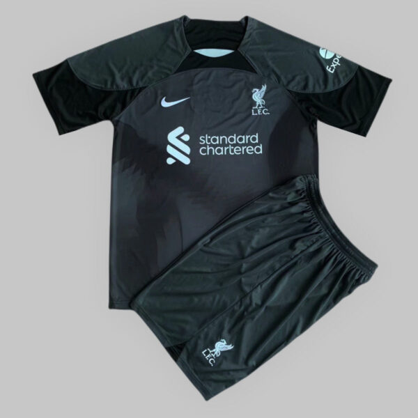 Liverpool 2022/23 Away Goalkeeper Kids Jersey And Shorts Kit - Image 3
