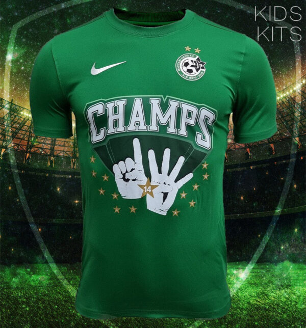 Maccabi Haifa 2021/22 Champion Kids Jersey And Shorts Kit  - Green