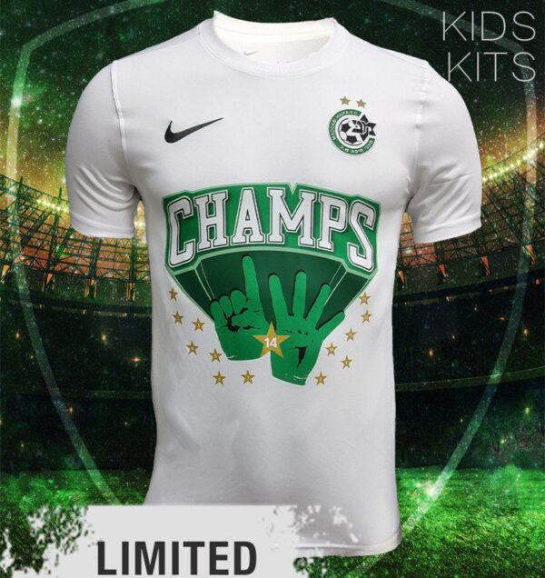 Maccabi Haifa 2021/22 Champion Kids Jersey And Shorts Kit  - White