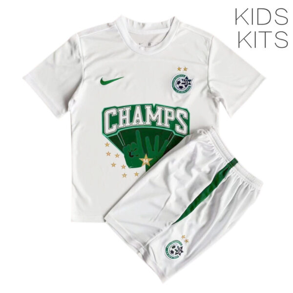 Maccabi Haifa 2021/22 Champion Kids Jersey And Shorts Kit  - White - Image 3