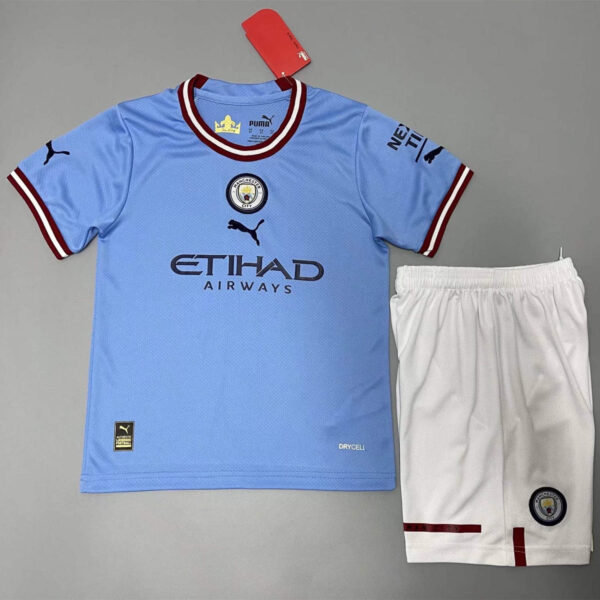 Manchester City 2022/23 Home Kids Jersey And Shorts Kit - Image 3