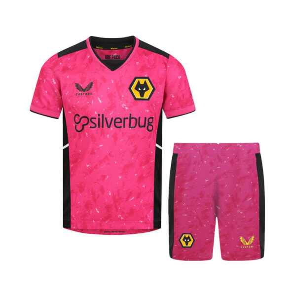 Wolves 2021/22 Away Goalkeeper Kids Jersey And Shorts Kit