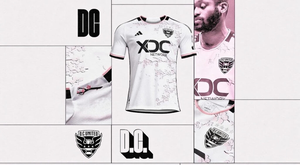 D.C. United 2023/24 White Jersey front design, featuring bold red accents and the iconic crest
