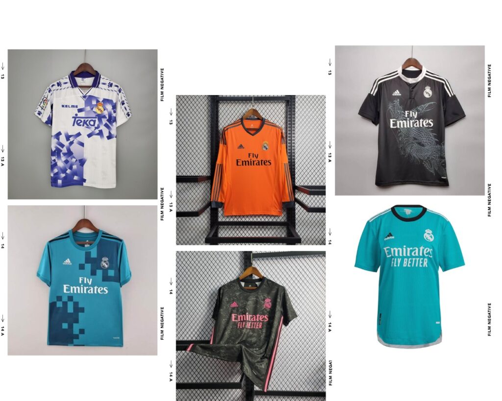 Real Madrid third jerseys from different seasons showing fit and design differences